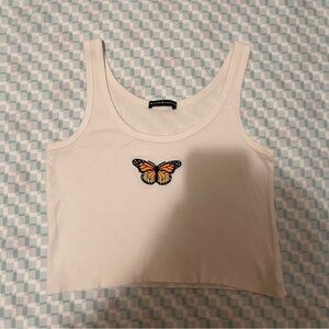Brandy Melville embroidered butterfly cropped tank